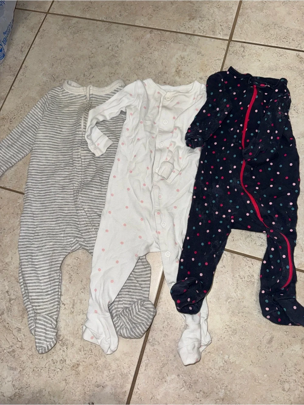 Old Navy Baby Footed One-Piece Sleepers - Gray, White, Navy with Pink
